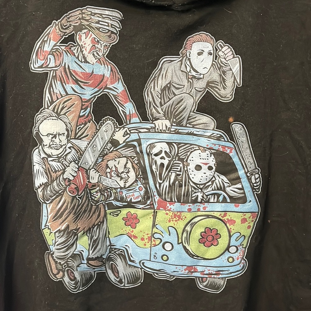 JON LAUREN APPAREL “horror characters in mystery van” black hooded sweatshirt